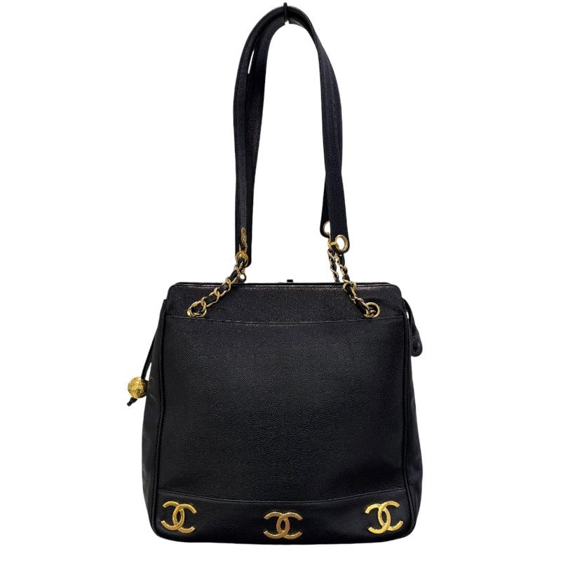シャネル CHANEL トリプルココマークショルダーバッグ 28番台 ブラック×ゴールド金具 キャビアスキン レディース ショルダーバッグ