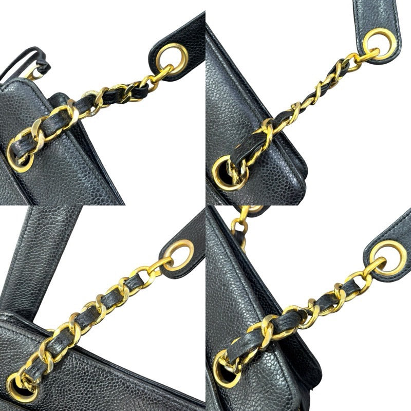 シャネル CHANEL トリプルココマークショルダーバッグ 28番台 ブラック×ゴールド金具 キャビアスキン レディース ショルダーバッグ