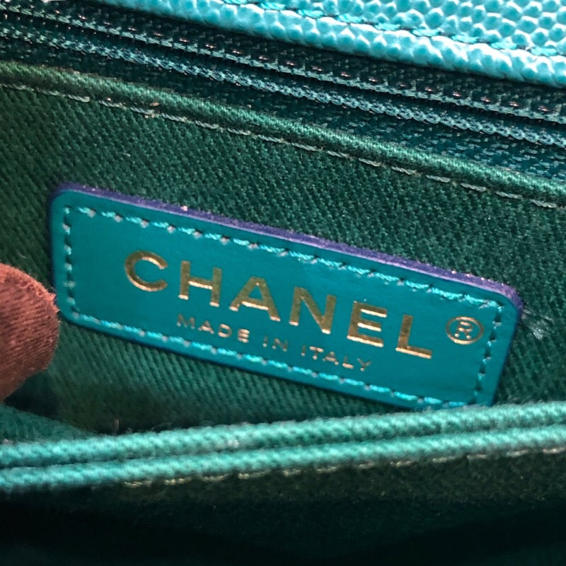 シャネル CHANEL Vステッチ　ココハンドルXS A92990 グリーン×ブラウン キャビアスキン レディース ショルダーバッグ