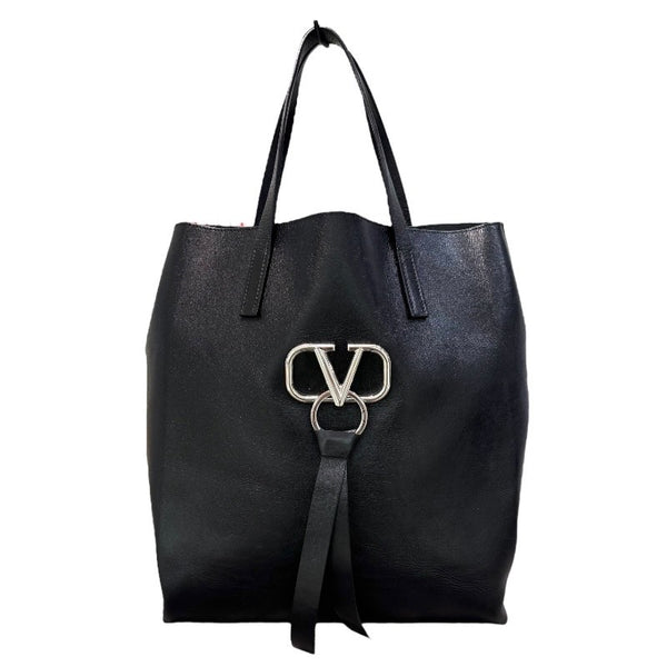 ヴァレンティノ VALENTINO Vリング トートバッグ ブラック×シルバー金具 レザー レディース トートバッグ