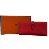 エルメス HERMES ベアンクラシック D刻印　(2019年製) ルージュエギン　ゴールド金具 リザード レディース 長財布
