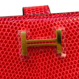 エルメス HERMES ベアンクラシック D刻印　(2019年製) ルージュエギン　ゴールド金具 リザード レディース 長財布