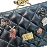 シャネル CHANEL 2.55 エンブロイダリー チェーンウォレット 25番台 ブラック/GD金具 カーフ レディース ショルダーバッグ