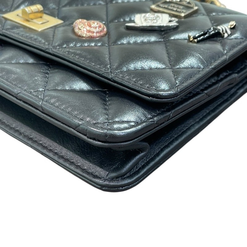 シャネル CHANEL 2.55 エンブロイダリー チェーンウォレット 25番台 ブラック/GD金具 カーフ レディース ショルダーバッグ