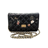 シャネル CHANEL 2.55 エンブロイダリー チェーンウォレット 25番台 ブラック/GD金具 カーフ レディース ショルダーバッグ