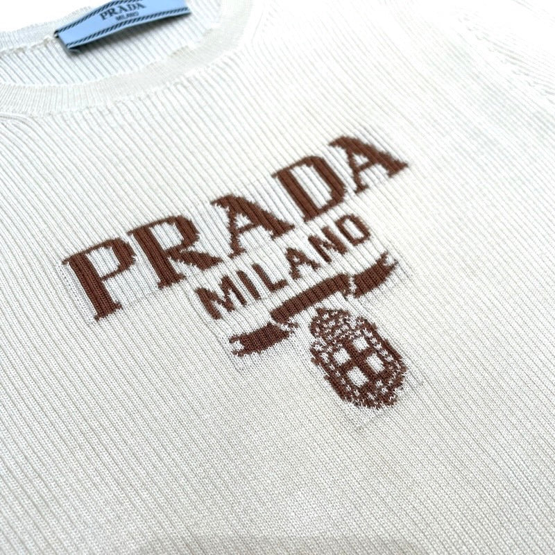 プラダ PRADA ロゴ入りシルククルーネックセーター P24T1F アイボリー シルク100% レディース セーター