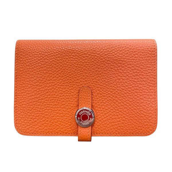 エルメス HERMES ドゴンコンパクト □J刻印 オレンジ トゴ レディース 二つ折り財布