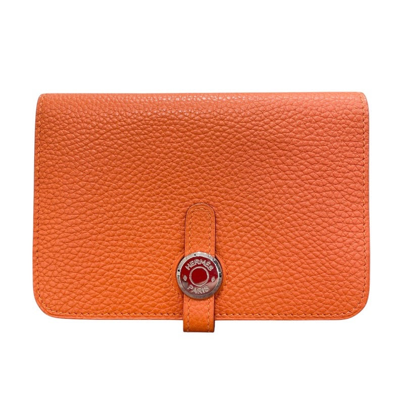 エルメス HERMES ドゴンコンパクト □J刻印 オレンジ トゴ レディース 二つ折り財布