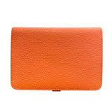 エルメス HERMES ドゴンコンパクト □J刻印 オレンジ トゴ レディース 二つ折り財布