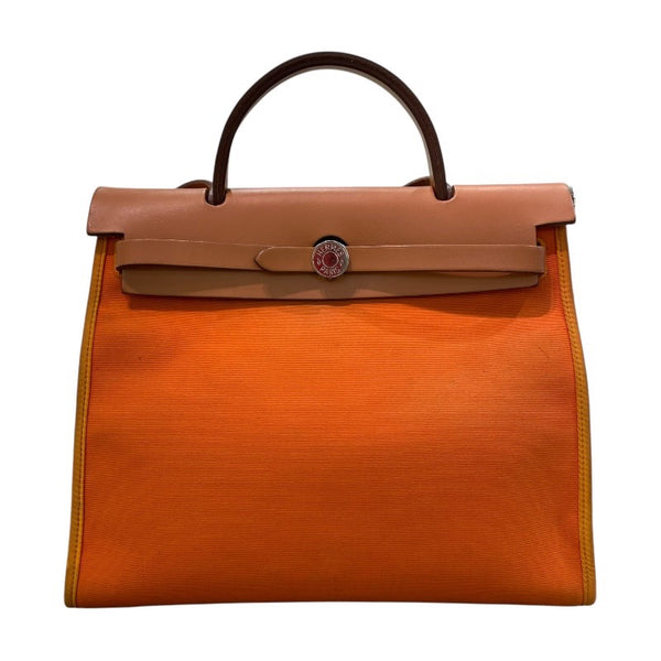エルメス HERMES エールバッグジップPM □P刻印 オレンジ×シルバー金具 トワル レディース ショルダーバッグ