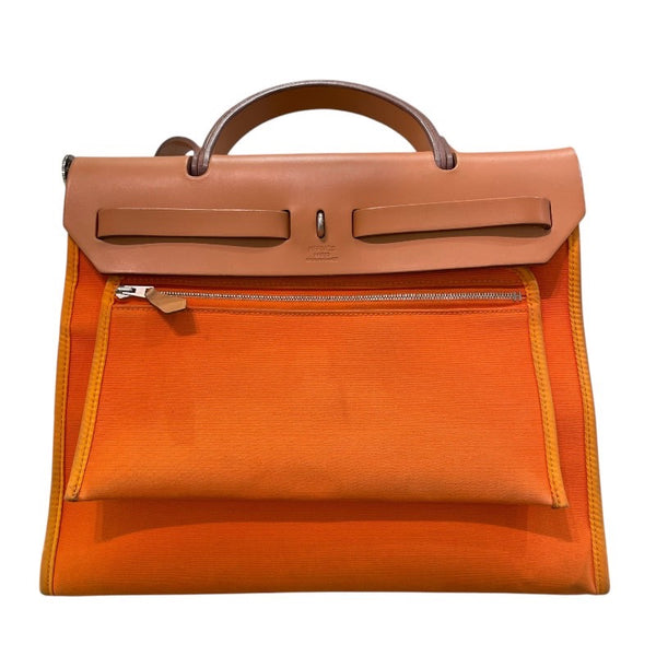 エルメス HERMES エールバッグジップPM □P刻印 オレンジ×シルバー金具 トワル レディース ショルダーバッグ