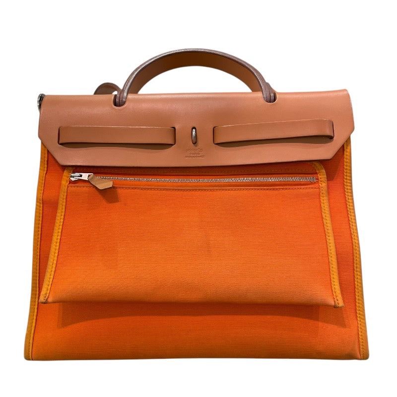 エルメス HERMES エールバッグジップPM □P刻印 オレンジ×シルバー金具 トワル レディース ショルダーバッグ
