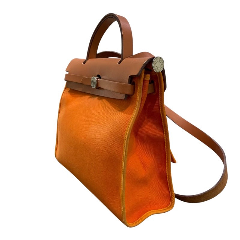 エルメス HERMES エールバッグジップPM □P刻印 オレンジ×シルバー金具 トワル レディース ショルダーバッグ