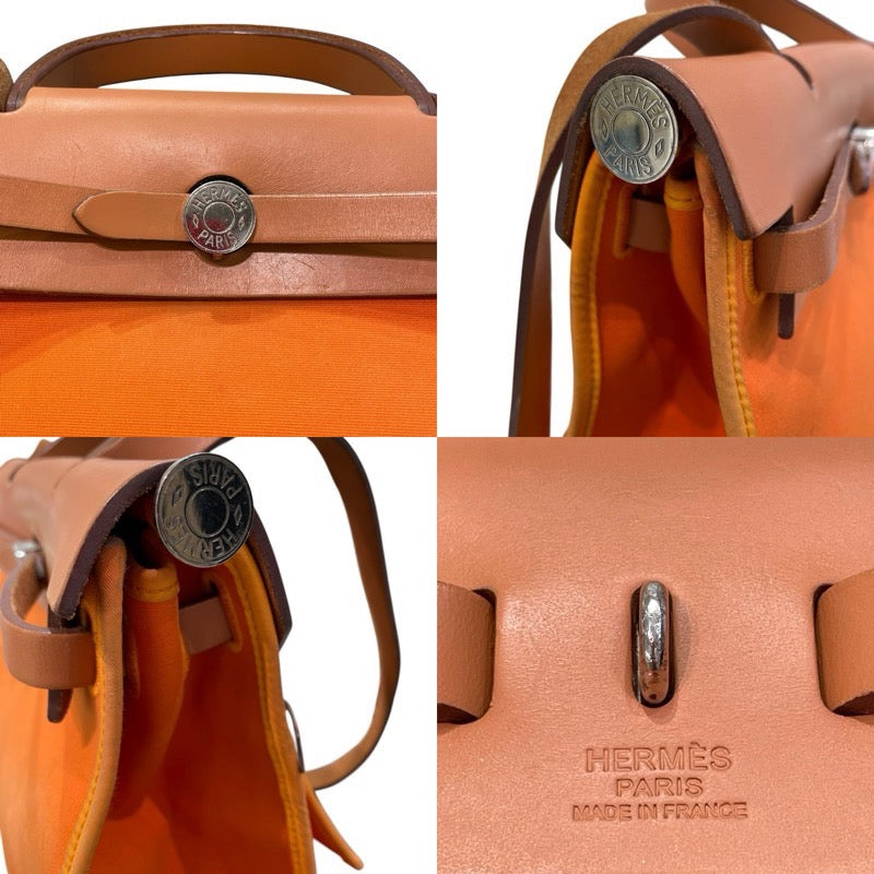 エルメス HERMES エールバッグジップPM □P刻印 オレンジ×シルバー金具 トワル レディース ショルダーバッグ