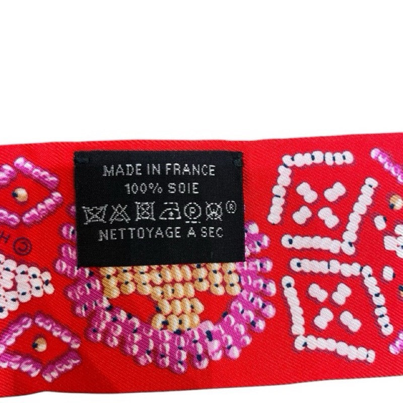 エルメス HERMES ツイリー KELLY EN PERLES レッド シルク ユニセックス スカーフ