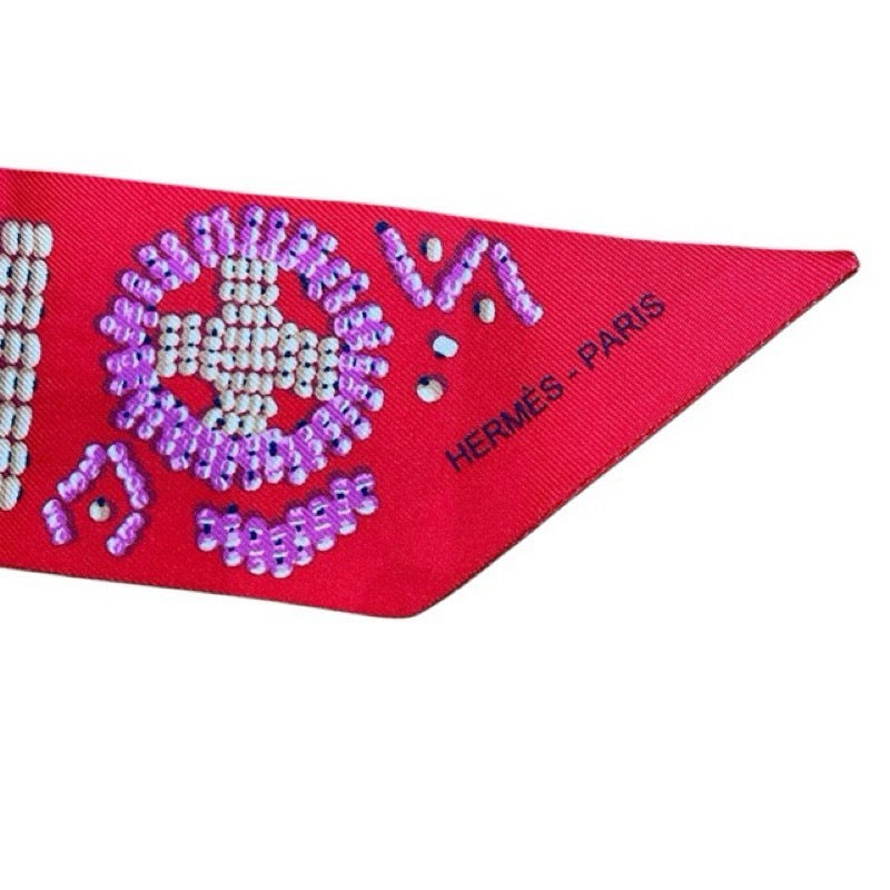 エルメス HERMES ツイリー KELLY EN PERLES レッド シルク ユニセックス スカーフ