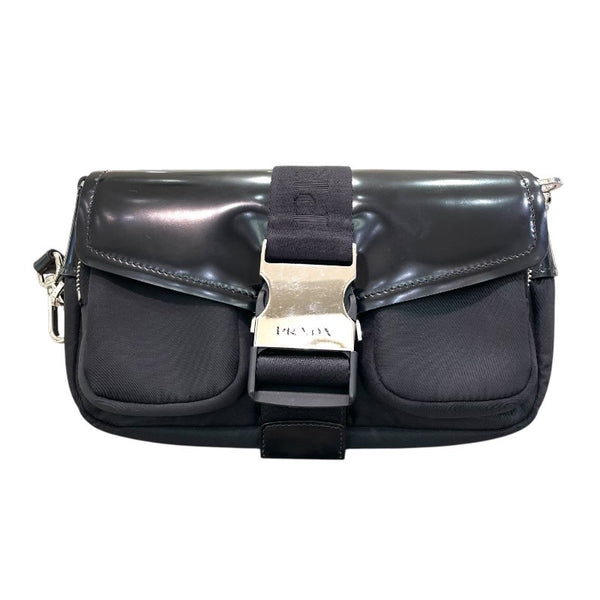 プラダ PRADA ブラッシュド　レザーショルダーバッグ 1BD295 ブラック エナメルレザー/ナイロン レディース ショルダーバッグ