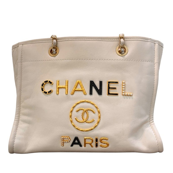 シャネル CHANEL ドーヴィルMM A67001 30番台 アイボリー×ゴールド金具 カーフ レディース トートバッグ