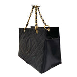 シャネル CHANEL ココマーク チェーン ハンドバッグ 4番台 ブラック×ゴールド金具 キャビアスキン レディース ハンドバッグ
