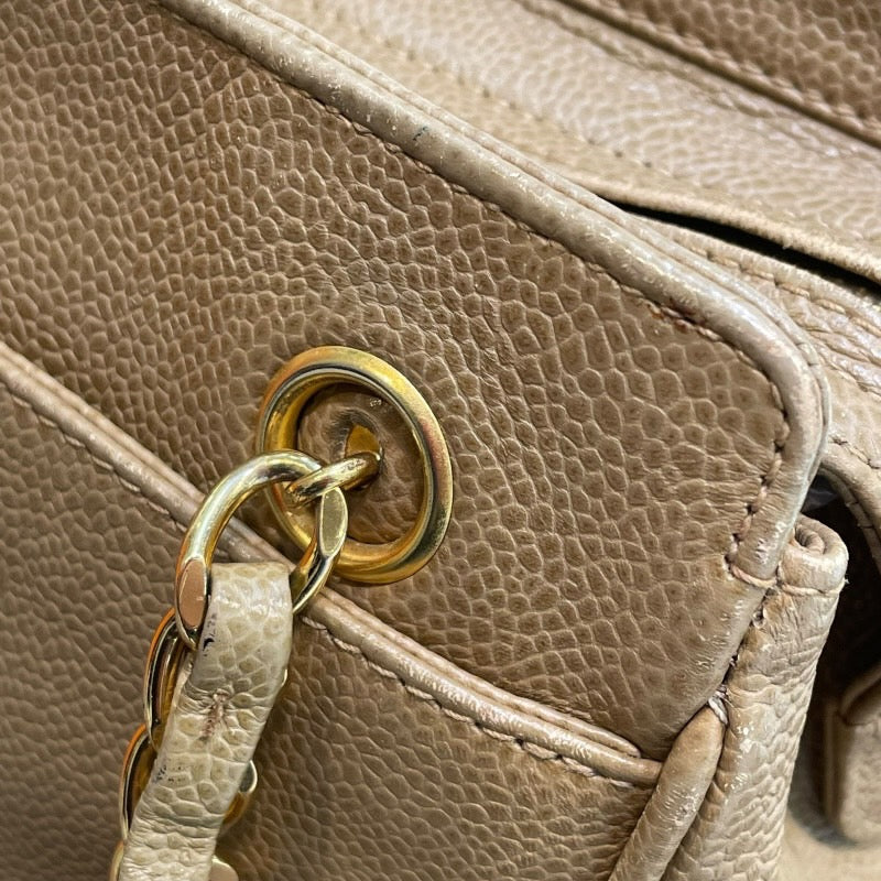 シャネル CHANEL トリプルココチェーンショルダーバッグ 4番台 ベージュ×ゴールド金具 キャビアスキン レディース ショルダーバッグ