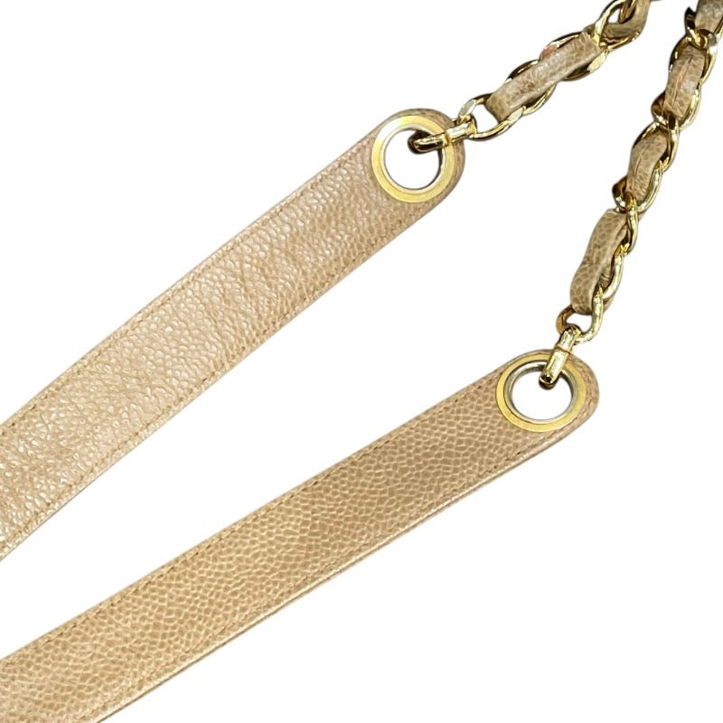 シャネル CHANEL トリプルココチェーンショルダーバッグ 4番台 ベージュ×ゴールド金具 キャビアスキン レディース ショルダーバッグ