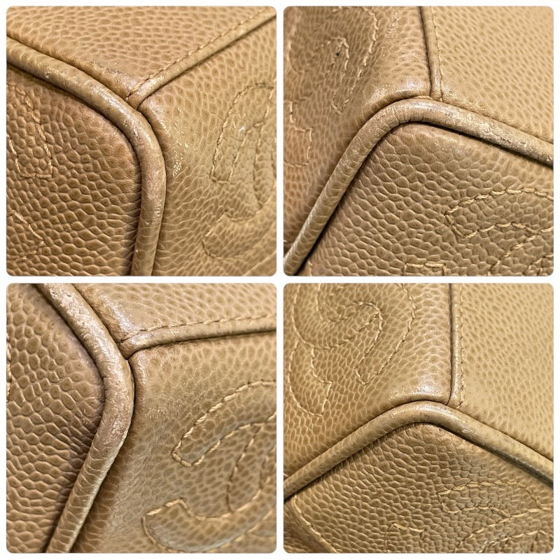 シャネル CHANEL トリプルココチェーンショルダーバッグ 4番台 ベージュ×ゴールド金具 キャビアスキン レディース ショルダーバッグ