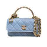 シャネル CHANEL マトラッセトップハンドルフォンショルダー AP3385 ランダムシリアル ライトブルー×ゴールド金具 ラム レディース ショルダーバッグ