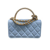 シャネル CHANEL マトラッセトップハンドルフォンショルダー AP3385 ランダムシリアル ライトブルー×ゴールド金具 ラム レディース ショルダーバッグ