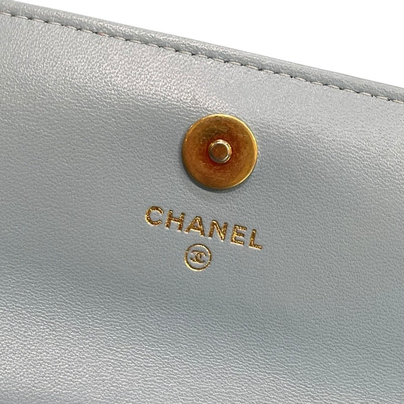 シャネル CHANEL マトラッセトップハンドルフォンショルダー AP3385 ランダムシリアル ライトブルー×ゴールド金具 ラム レディース ショルダーバッグ