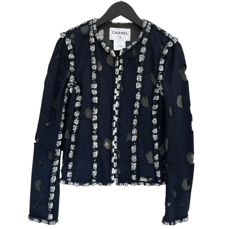 シャネル CHANEL メッシュデザインツイードジャケット #38 P41085 ツイード レディース ノーカラージャケット