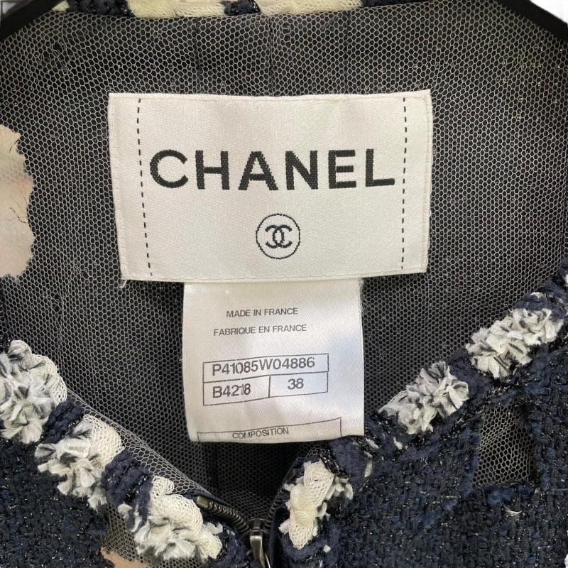 シャネル CHANEL メッシュデザインツイードジャケット #38 P41085 ツイード レディース ノーカラージャケット