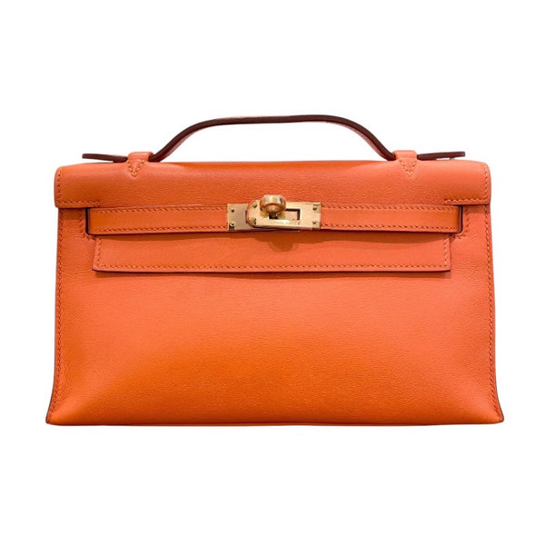 エルメス HERMES ポシェットケリー X刻印 オレンジ×ゴールド金具 スイフト レディース ハンドバッグ