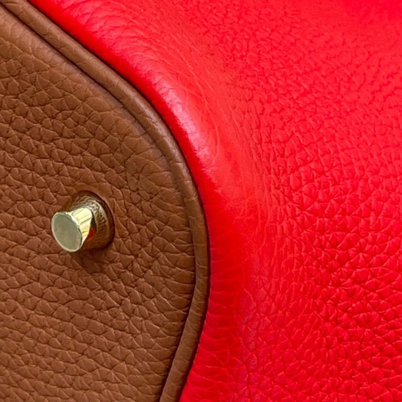 エルメス HERMES ピコタンロックMM Y刻印  ルージュクー・ゴールド×ゴールド金具 トリヨン レディース ハンドバッグ