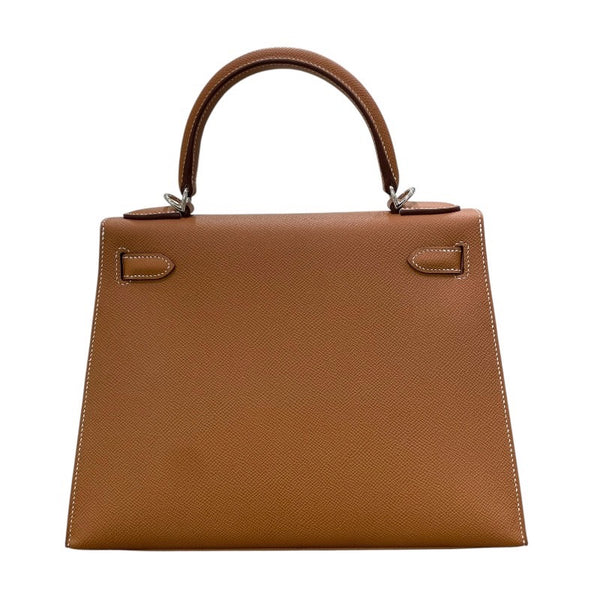 エルメス HERMES ケリー28 外縫い B刻印 ブラウン×シルバー金具 ヴォーエプソン レディース ハンドバッグ