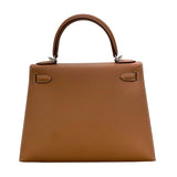 エルメス HERMES ケリー28 外縫い B刻印 ブラウン×シルバー金具 ヴォーエプソン レディース ハンドバッグ