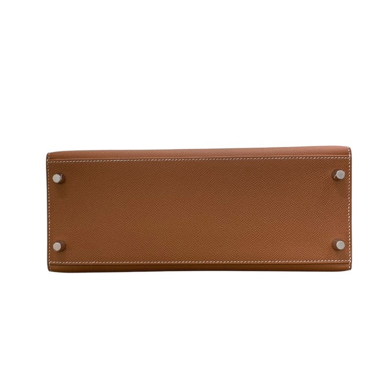 エルメス HERMES ケリー28 外縫い B刻印 ブラウン×シルバー金具 ヴォーエプソン レディース ハンドバッグ