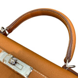 エルメス HERMES ケリー28 外縫い B刻印 ブラウン×シルバー金具 ヴォーエプソン レディース ハンドバッグ
