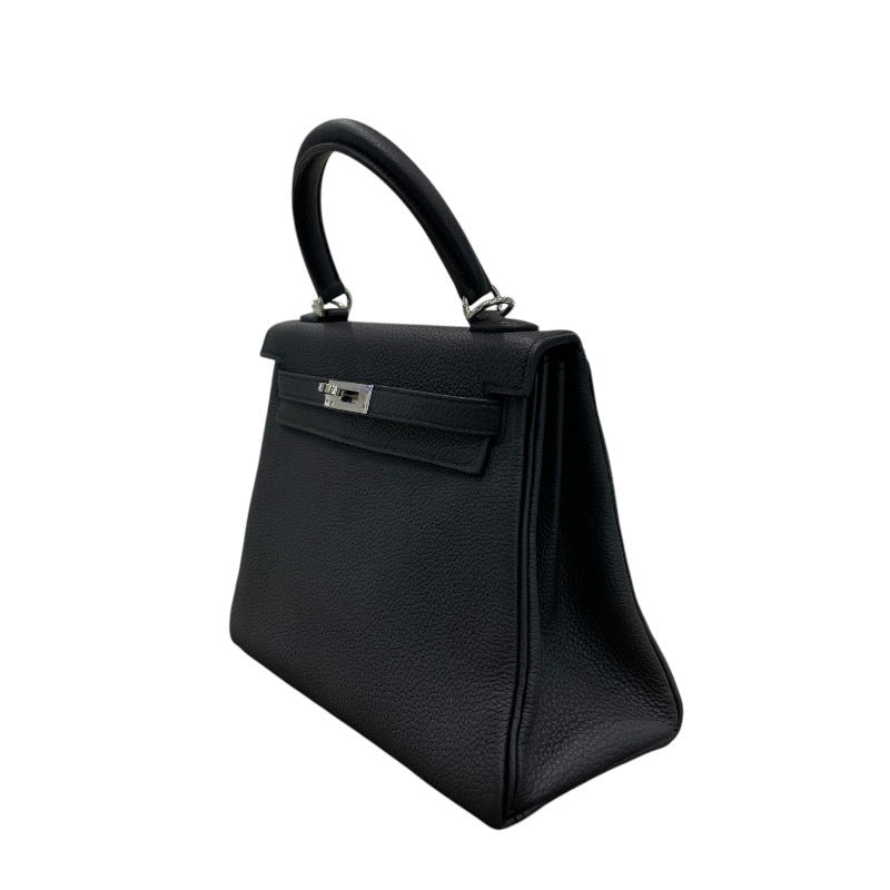 エルメス HERMES ケリー25 B刻印 ブラック×シルバー金具 トゴ レディース ハンドバッグ