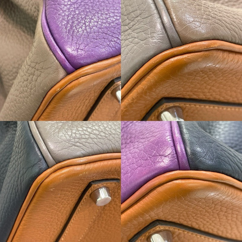 エルメス HERMES バーキン35 アルルカン □Q刻印 ウルトラバイオレット×ブルーラン×エタン×エトゥープ×ゴールド×ブルーオブスキュール×シルバー金具 トリヨンクレマンス レディース ハンドバッグ