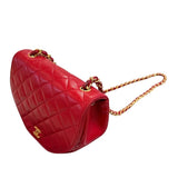 シャネル CHANEL マトラッセショルダー 0番台 レッド×ゴールド金具 ラムスキン レディース ショルダーバッグ