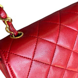 シャネル CHANEL マトラッセショルダー 0番台 レッド×ゴールド金具 ラムスキン レディース ショルダーバッグ