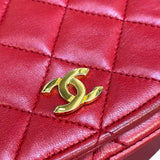 シャネル CHANEL マトラッセショルダー 0番台 レッド×ゴールド金具 ラムスキン レディース ショルダーバッグ