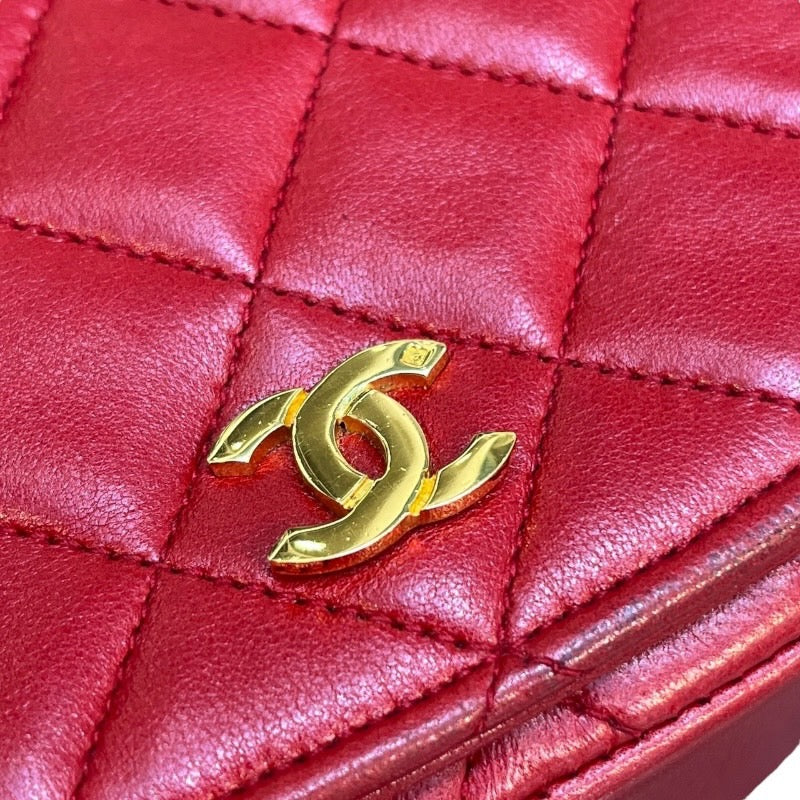 シャネル CHANEL マトラッセショルダー 0番台 レッド×ゴールド金具 ラムスキン レディース ショルダーバッグ