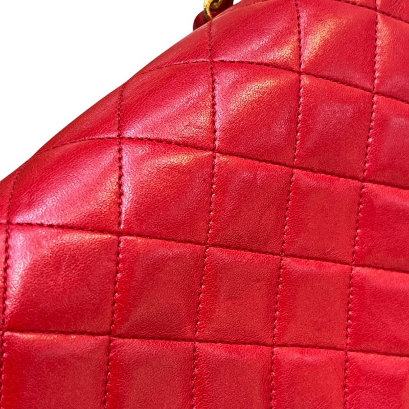 シャネル CHANEL マトラッセショルダー 0番台 レッド×ゴールド金具 ラムスキン レディース ショルダーバッグ