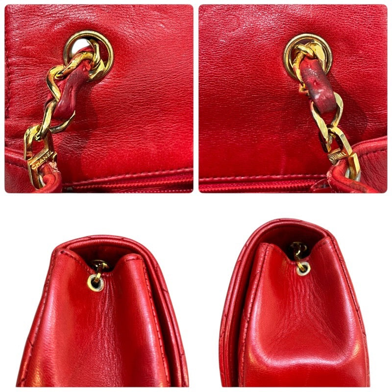 シャネル CHANEL マトラッセショルダー 0番台 レッド×ゴールド金具 ラムスキン レディース ショルダーバッグ
