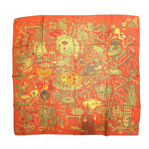 エルメス HERMES カレ90　SURTEINT MIEL オレンジ シルク100％ ユニセックス スカーフ