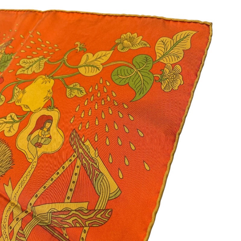エルメス HERMES カレ90　SURTEINT MIEL オレンジ シルク100％ ユニセックス スカーフ