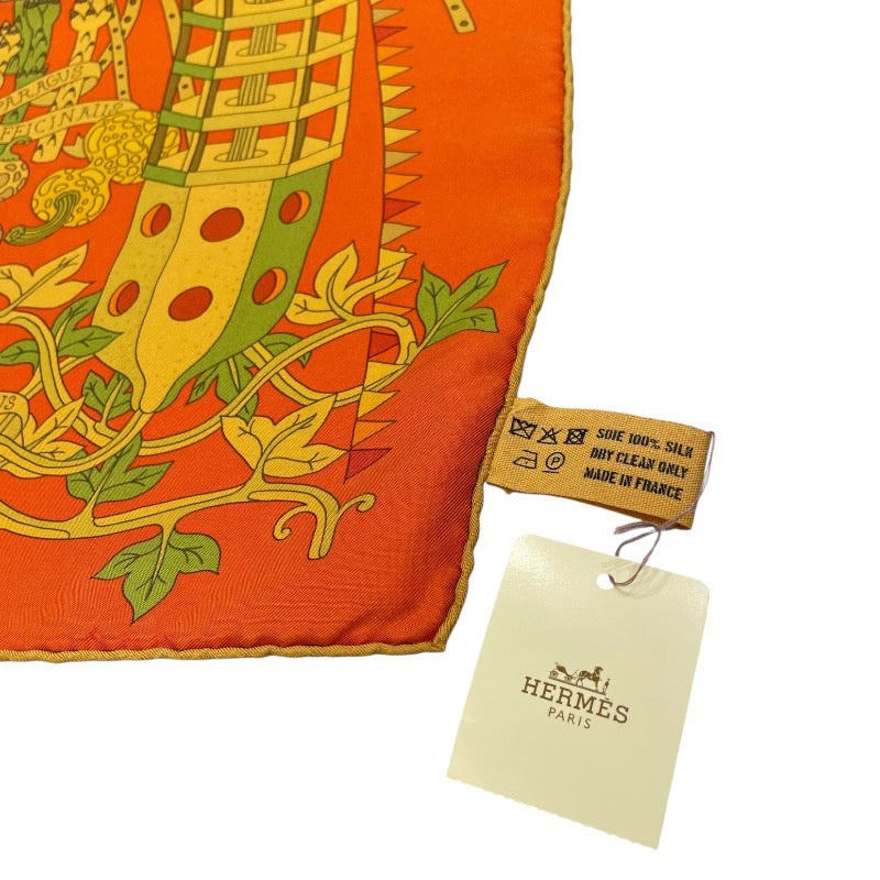 エルメス HERMES カレ90　SURTEINT MIEL オレンジ シルク100％ ユニセックス スカーフ