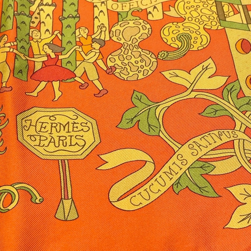 エルメス HERMES カレ90　SURTEINT MIEL オレンジ シルク100％ ユニセックス スカーフ