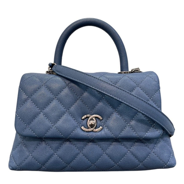 シャネル CHANEL ココハンドルXS 23番台 ライトブルー×シルバー金具 キャビアスキン レディース ショルダーバッグ